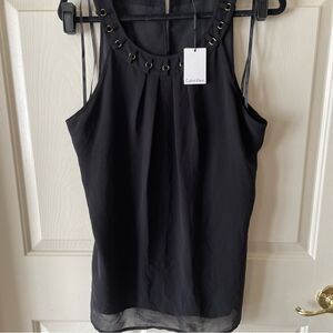 Calvin Klein Black Tank Top with Gold Rings at neckline, Sz XL (1008)